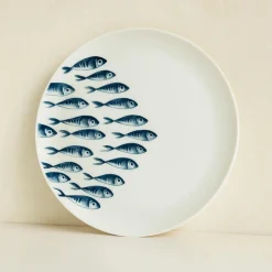 6 Assiettes PlatesPescare 26.5Cm EnPorcelaine Blanche-Novastyl New