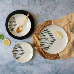 6 Assiettes PlatesPescare 26.5Cm EnPorcelaine Blanche-Novastyl New