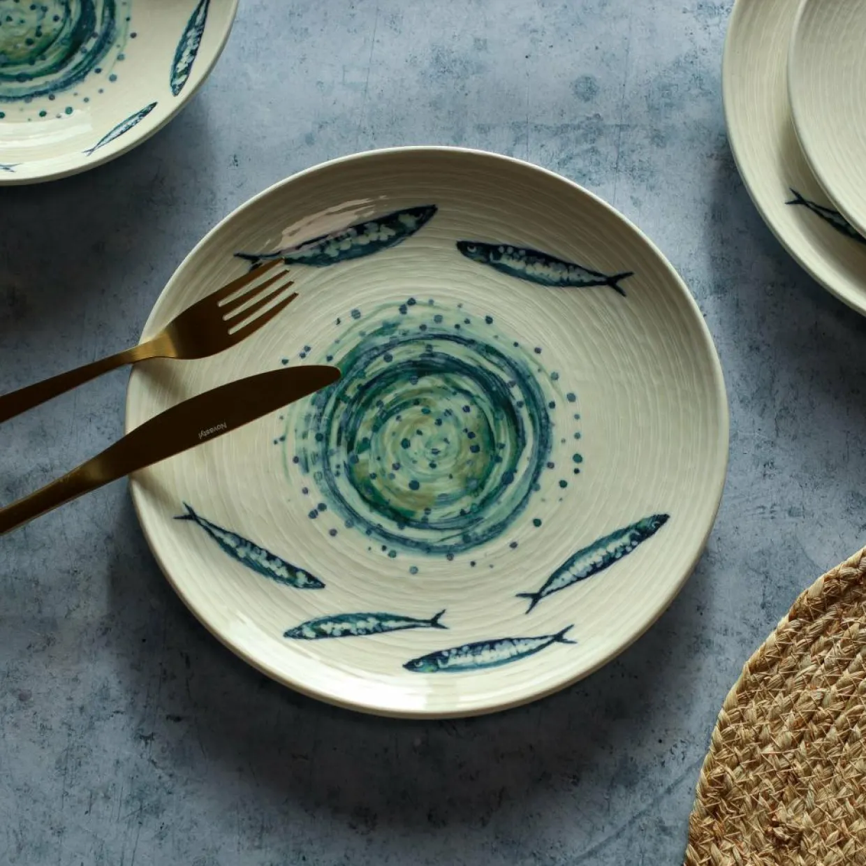 6 Assiettes PlatesSardine 27Cm En Faience-Novastyl New