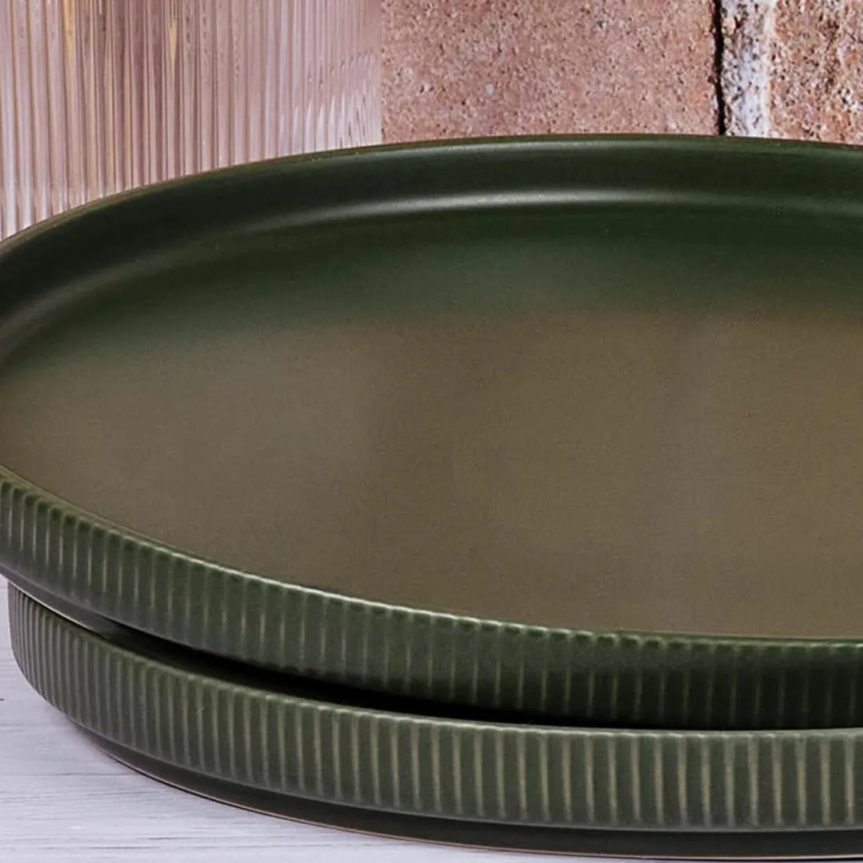 4 Assiettes Scandi vert olive - D.27 cm-Bjorn Outlet