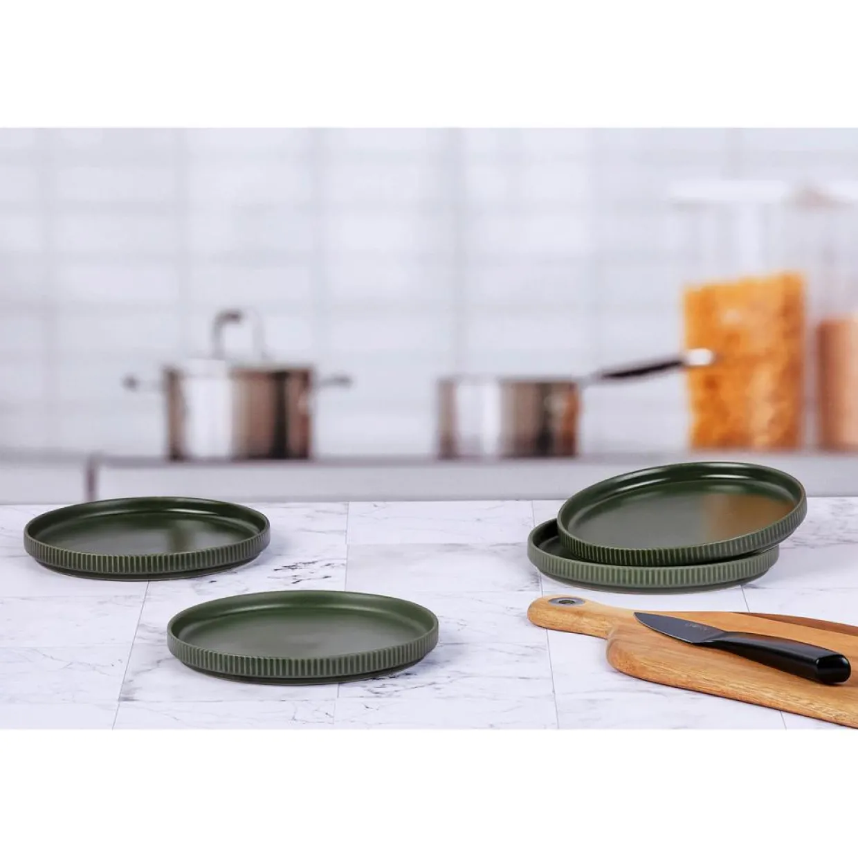 Bjorn Assiettes^4 Assiettes Scandi vert olive - D.16 cm