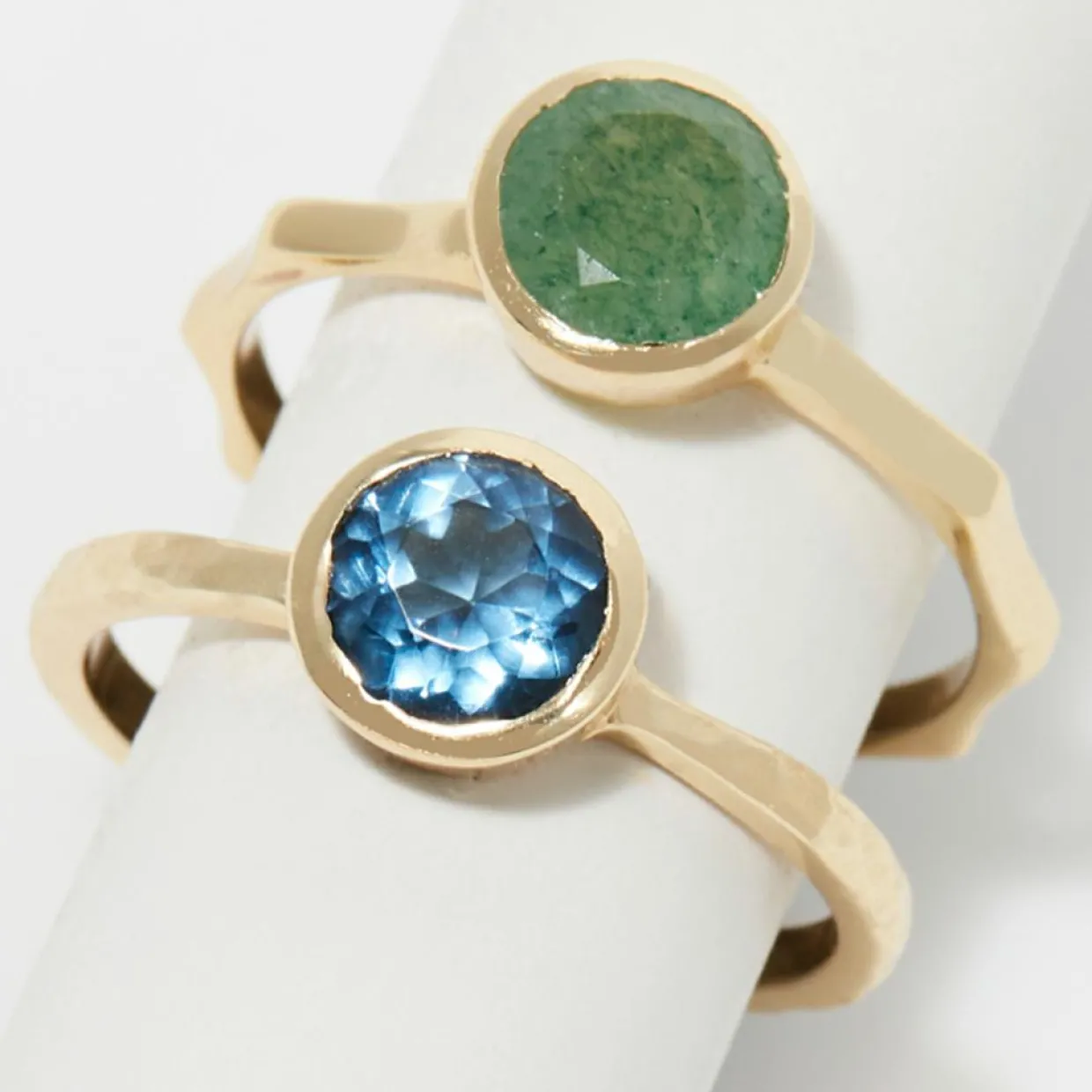 2 Bagues Aventurine verte & Iolite en Laiton doré-Moonstone Best