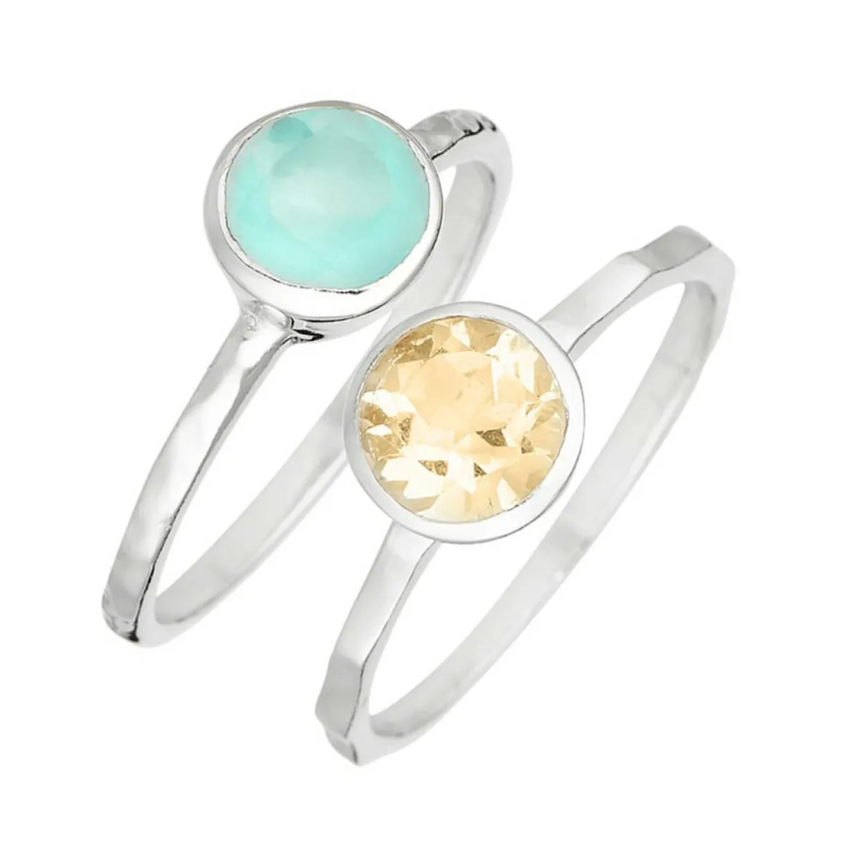 2 Bagues Cléa Aqua Calci & Citrine en laiton-Moonstone Best