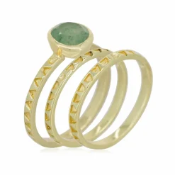 3 Bagues Erika Aventurine en laiton doré-Moonstone Discount