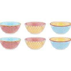 6 Bols petit-déjeuner Pattern Color bleu clair/rouge/jaune - D.15 cm-Bjorn Hot