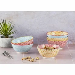 6 Bols petit-déjeuner Pattern Color bleu clair/rouge/jaune - D.15 cm-Bjorn Hot