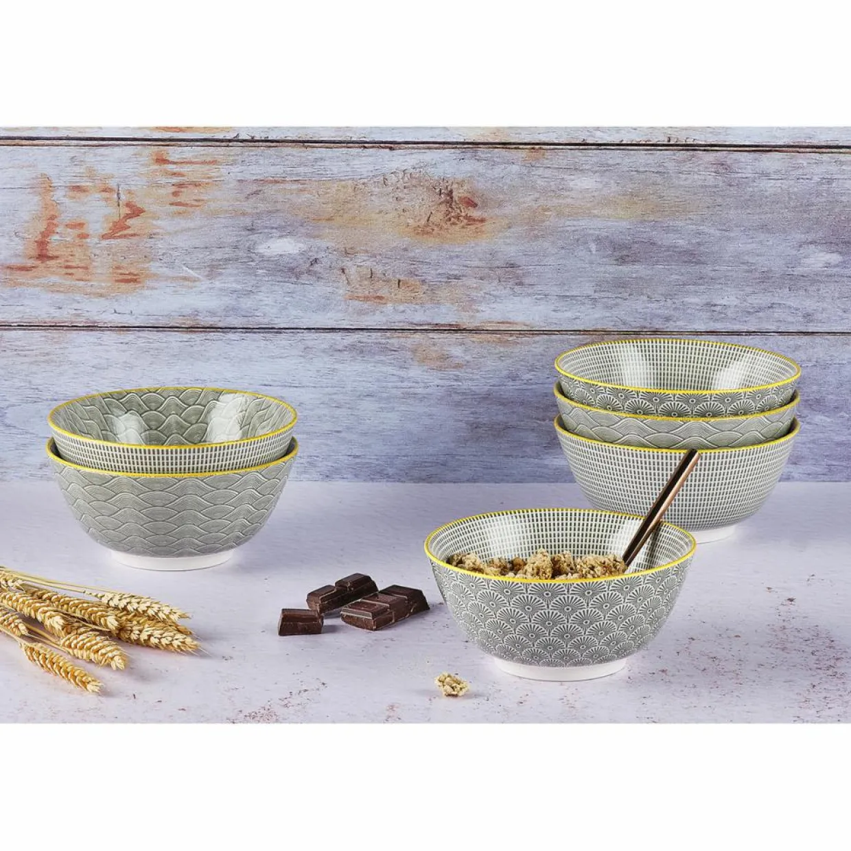 6 Bols petit-déjeuner Pattern Eclipse gris anthracite - D.15 cm-Bjorn New