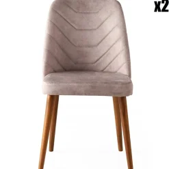2 Chaises Dallas 555 noyer/beige - 50x90x49 cm-Wooden Art Discount