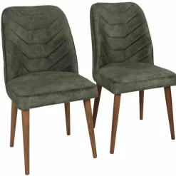 Wooden Art Chaises^2 Chaises Dallas noyer/vert foncé - 90x50x49 cm