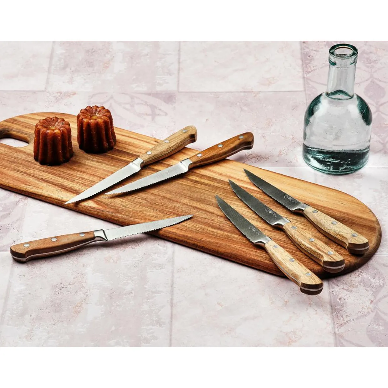 6 Couteaux à steak Jakob inox bois - 22x2x1 cm-Bjorn Online