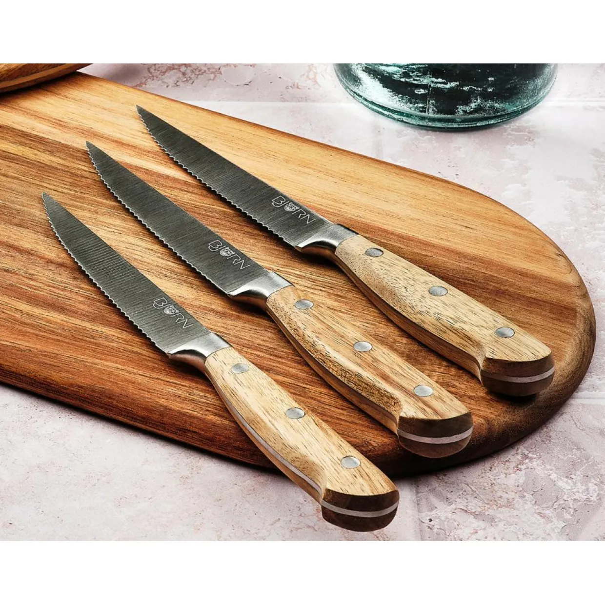 6 Couteaux à steak Jakob inox bois - 22x2x1 cm-Bjorn Online