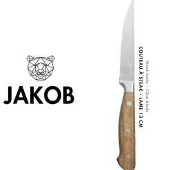 6 Couteaux à steak Jakob inox bois - 22x2x1 cm-Bjorn Online