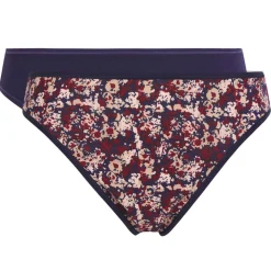 Femme Playtex Lingerie, Nuit^2 Culottes échancrées Essential Cotton imprimé floral marine/prune