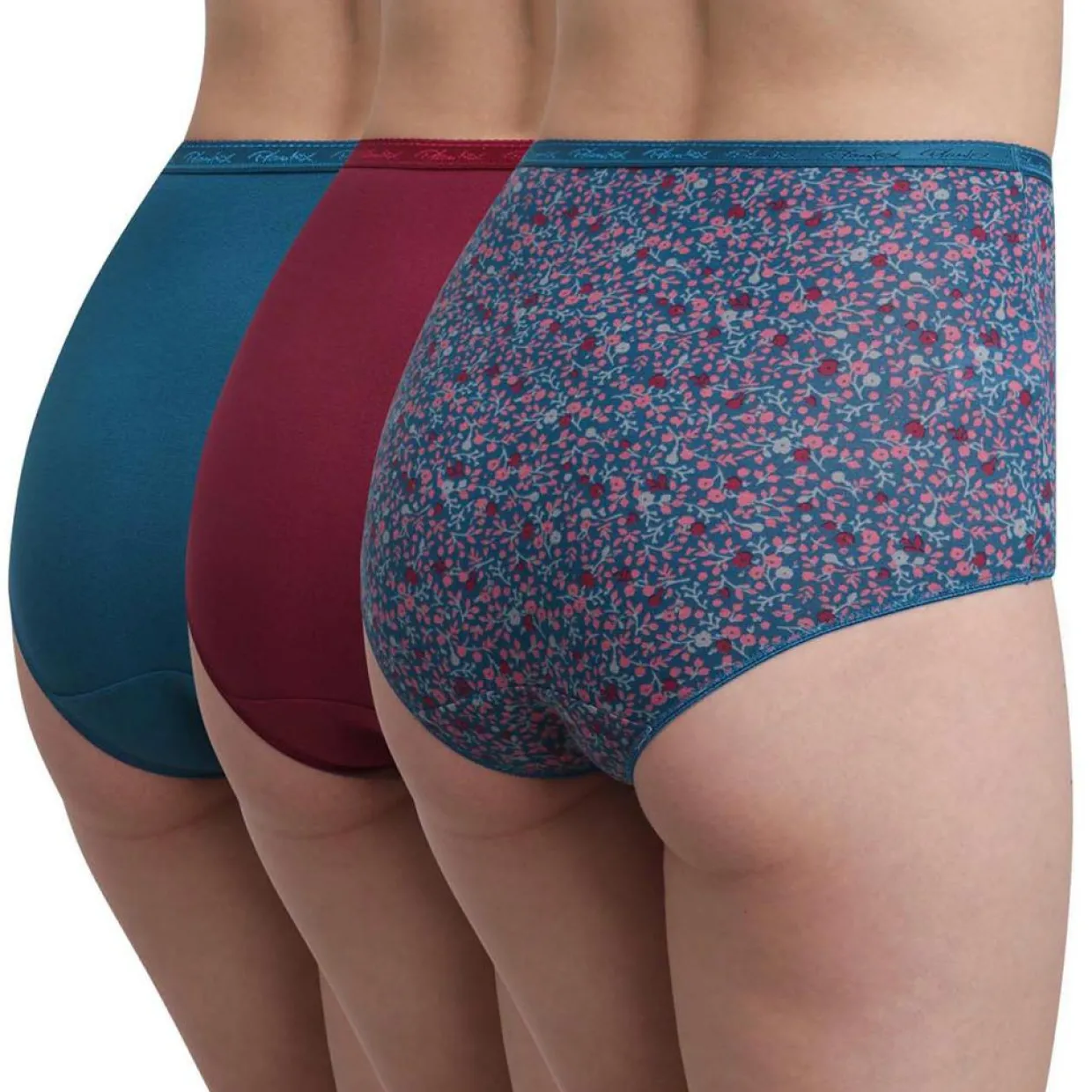 Femme Playtex Lingerie, Nuit^3 Culottes en Coton Bio rouge carmin/bleu/vert