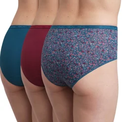 Femme Playtex Lingerie, Nuit^3 Culottes en Coton Bio rouge carmin/bleu/vert