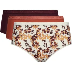 Femme Playtex Lingerie, Nuit^3 Culottes midi Cotton Bio prune/imprimé/terracotta