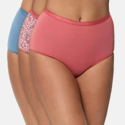 3 Culottes taille haute Coton Bio rose/bleu-Playtex New