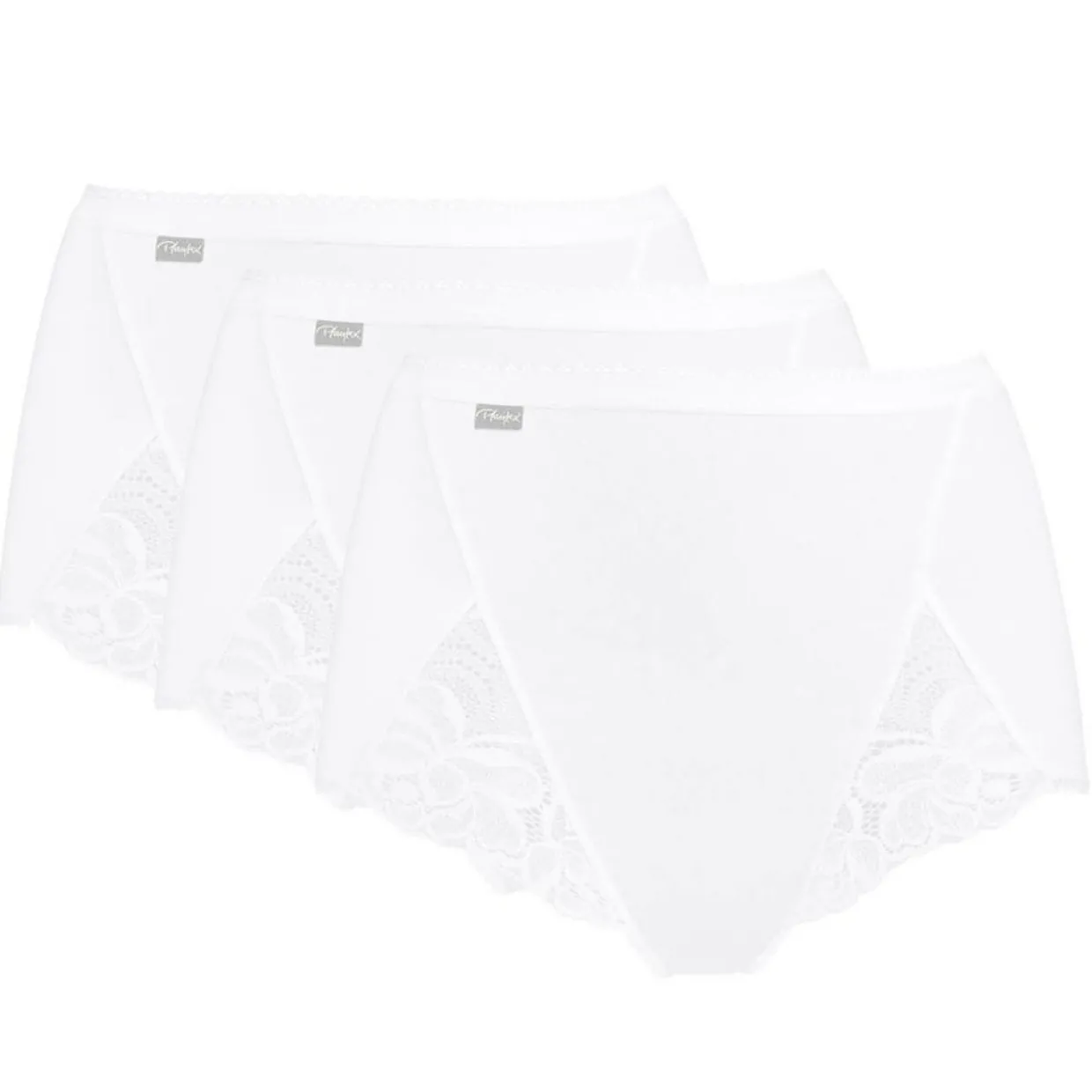 Femme Playtex Lingerie, Nuit^3 Culottes taille haute Coton & Dentelle blanches