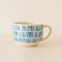 Novastyl Mugs, Tasses^6 Jumbos Corfu 58ClEn Grès Blanc AvecRayures Bleues