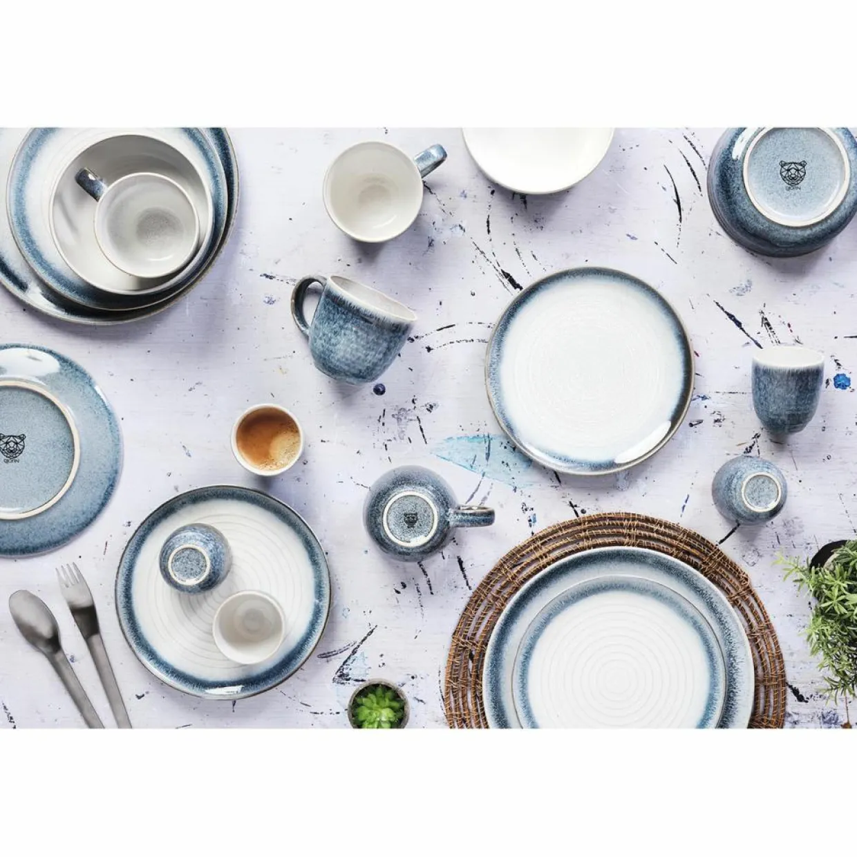 6 Mugs Cosmos bleu/blanc nacré - 30 cl-Bjorn Discount