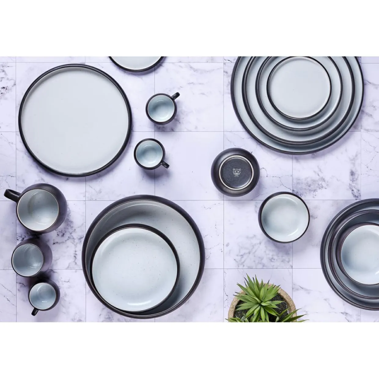 4 Mugs en Grès Gourmet blanc granité/noir onyx - 40 cL 8.5x8.5x9.5 cm-Bjorn Sale