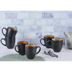 6 Mugs en Grès Iris beige/marron - 40 cl-Bjorn Hot