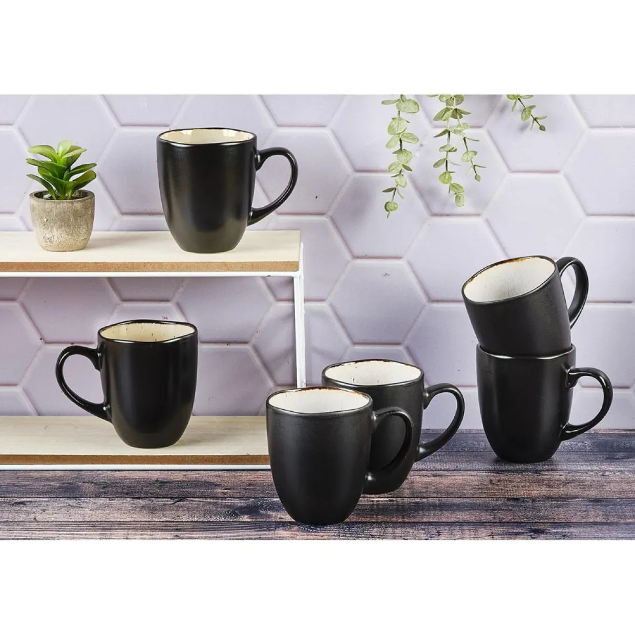 6 Mugs en Grès Iris blanc/ivoire - 40 cl-Bjorn Online