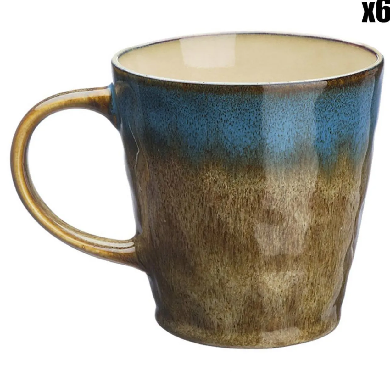 6 Mugs en Grès Island kaki/bleu - 40 cl-Bjorn Discount