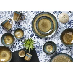 6 Mugs en Grès Island kaki/bleu - 40 cl-Bjorn Discount