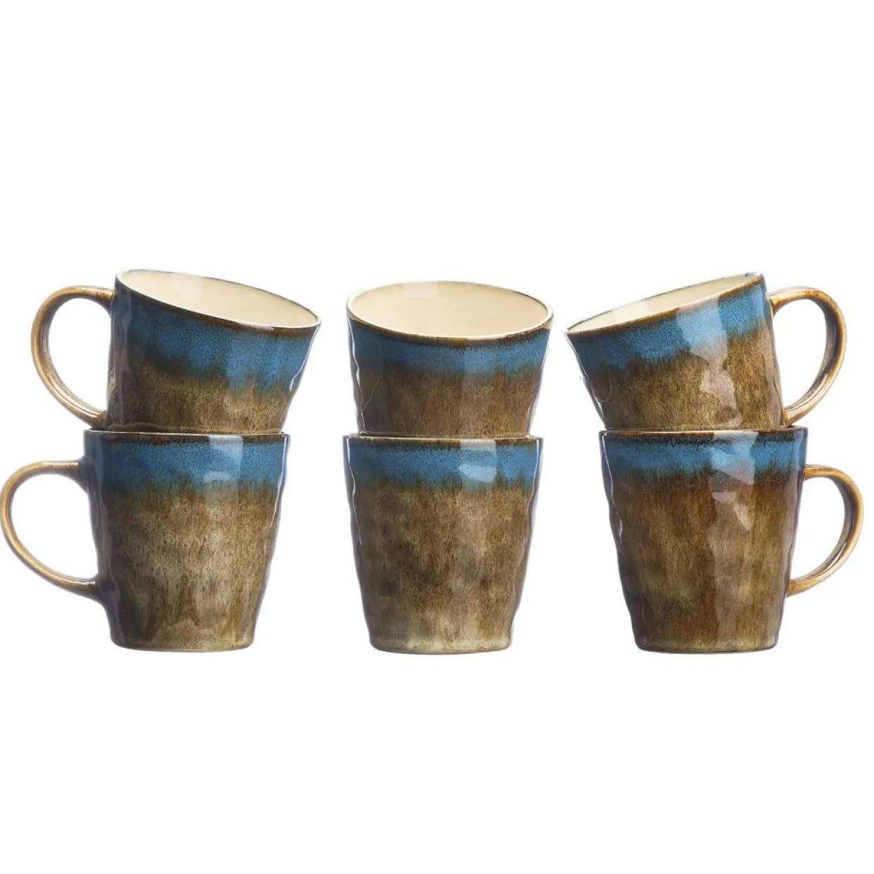 6 Mugs en Grès Island kaki/bleu - 40 cl-Bjorn Discount