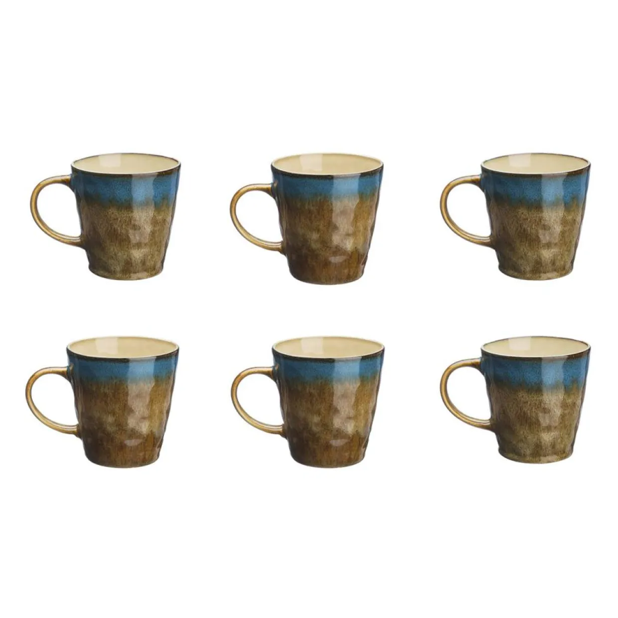 6 Mugs en Grès Island kaki/bleu - 40 cl-Bjorn Discount