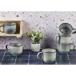 6 Mugs en Grès Zen gris/bleu - 40 cl-Bjorn Online