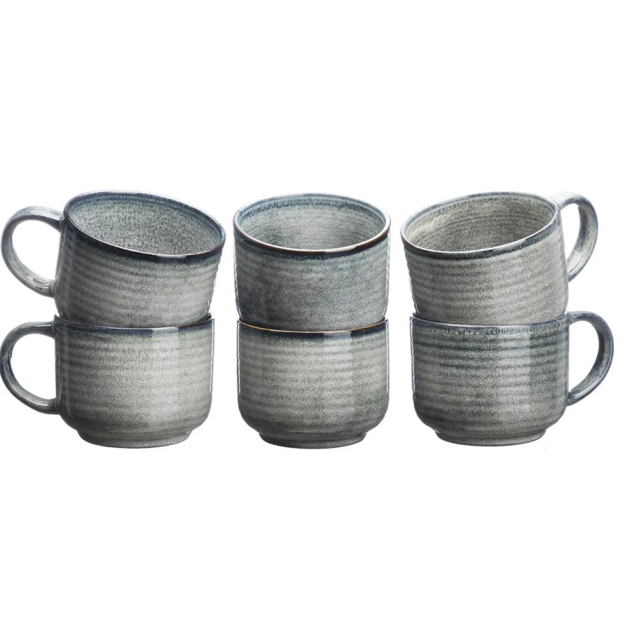 6 Mugs en Grès Zen gris/bleu - 40 cl-Bjorn Online