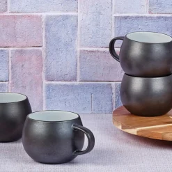 4 Mugs Gourmets blanc granité/noir onyx - 70 cL-Bjorn Sale
