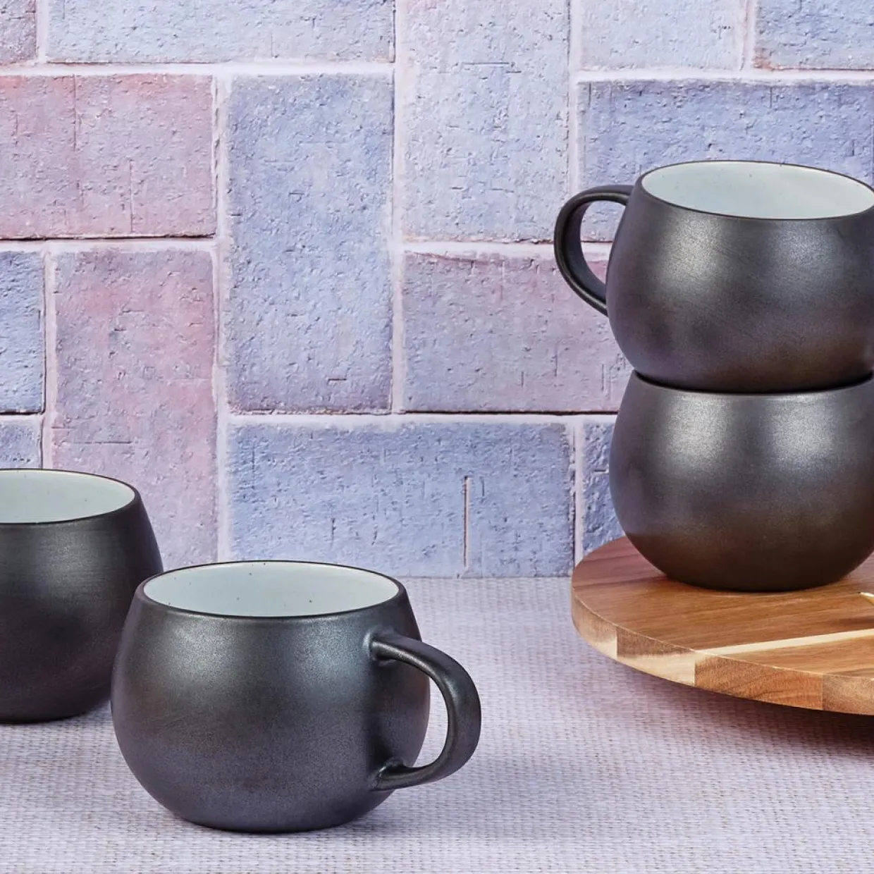4 Mugs Gourmets blanc granité/noir onyx - 70 cL-Bjorn Sale