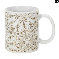 Home Deco Factory Mugs, Tasses^2 Mugs motif faïence blanc/taupe - 12.5x9.2x8 cm