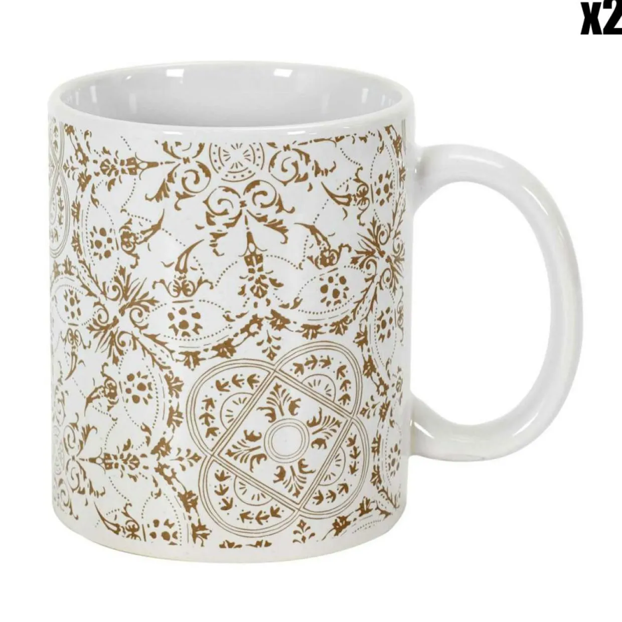 Home Deco Factory Mugs, Tasses^2 Mugs motif faïence blanc/taupe - 12.5x9.2x8 cm
