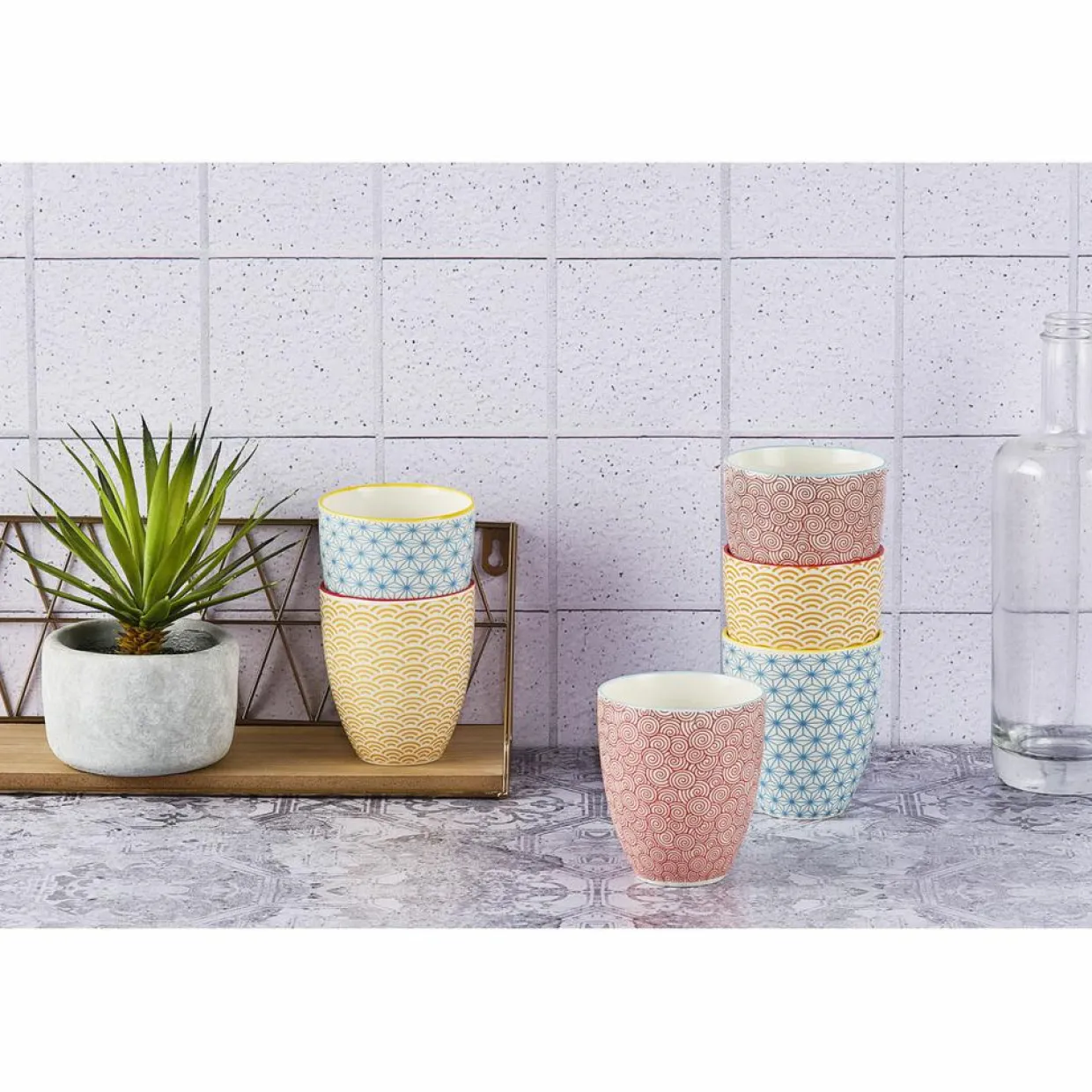 Bjorn Mugs, Tasses^6 Mugs Pattern Color bleu clair/rouge/jaune - 30 cl