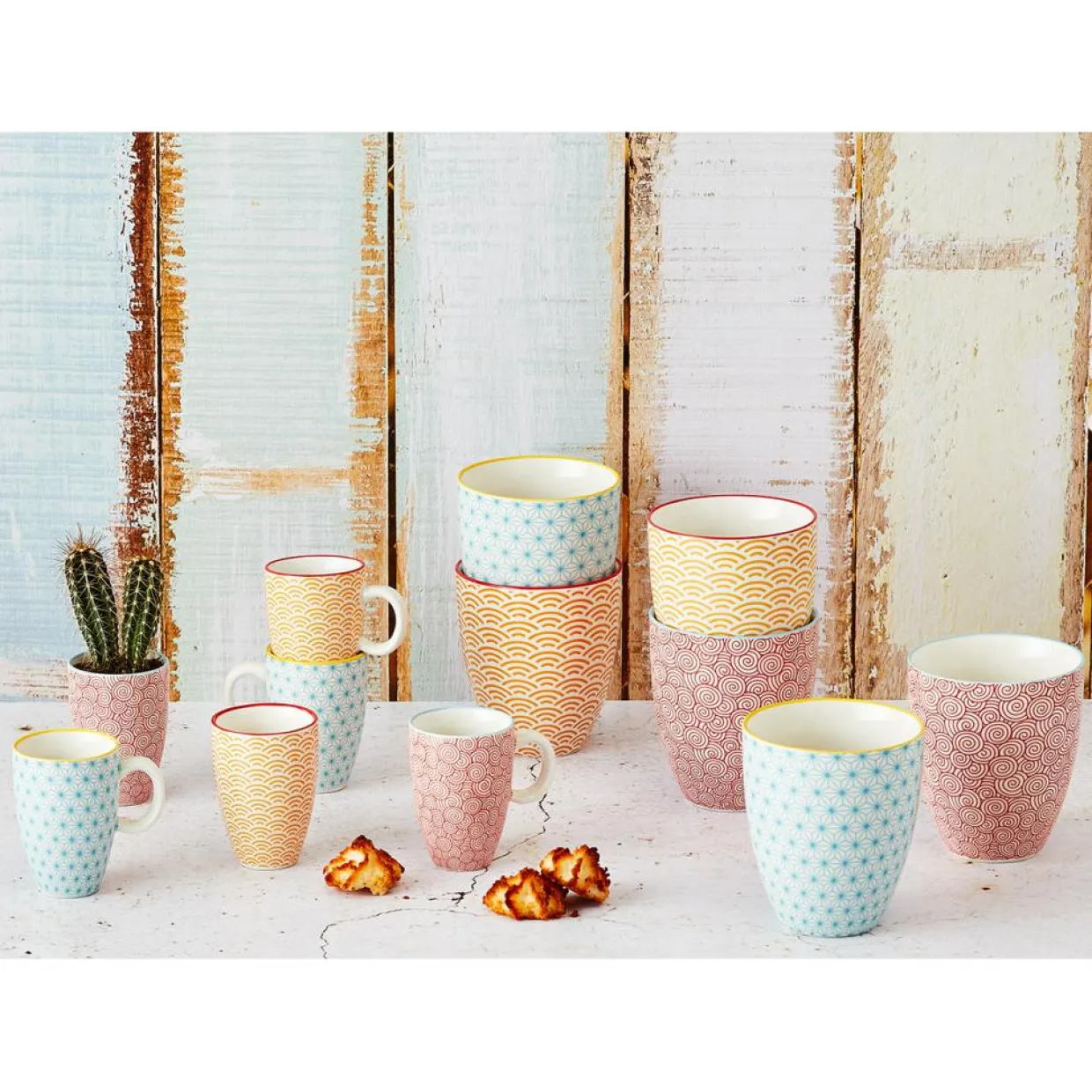 Bjorn Mugs, Tasses^6 Mugs Pattern Color bleu clair/rouge/jaune - 30 cl