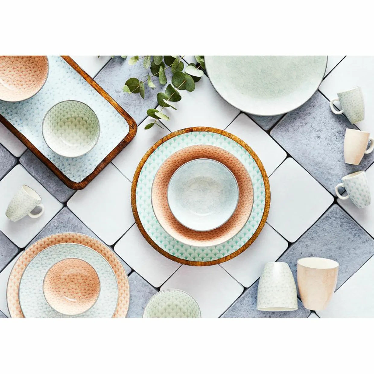 Bjorn Mugs, Tasses^6 Mugs Pattern Pastel rose pastel/bleu pastel/vert pastel - 30 cl
