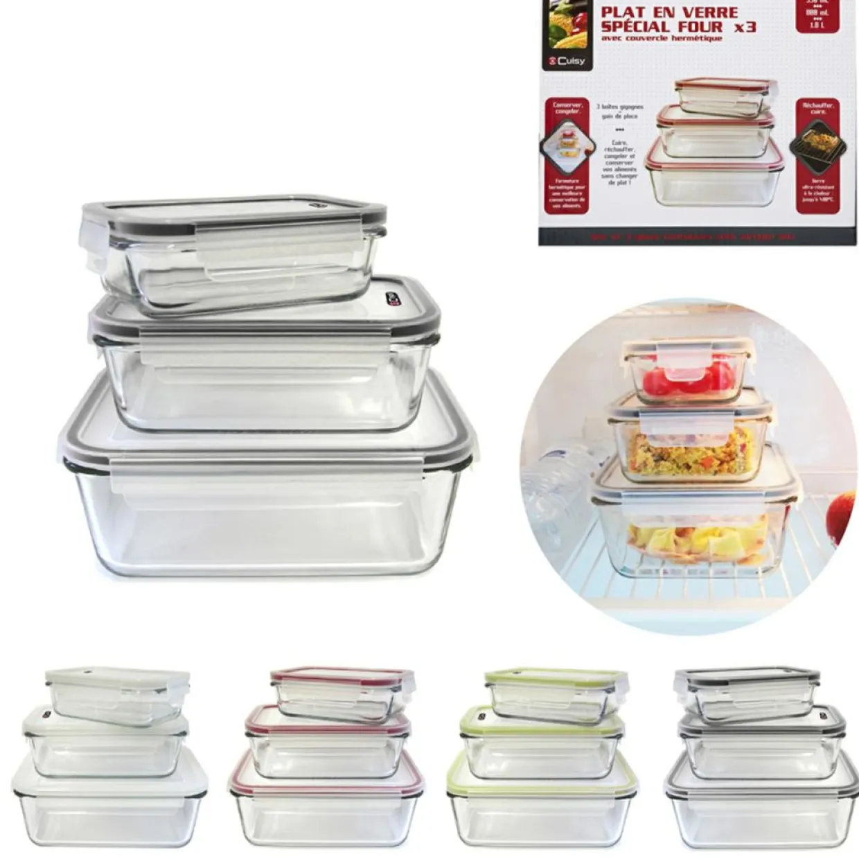 Cook Concept Moules Et Plats^3 Plats special four + couvercles hermétiques transparents