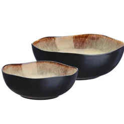 2 Saladiers en Grès Iris beige/marron - 24x8.5/28.5x10 cm-Bjorn Hot
