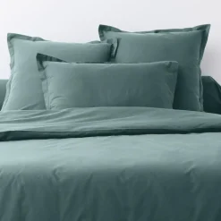 Blanc Passion Linge De Lit, Ensembles^2 Taies d'oreiller 100% Coton unies bleu canard