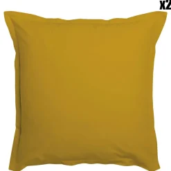 2 Taies d'oreiller 100% Coton unies safran-Blanc Passion Clearance