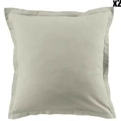 2 Taies d'oreiller en coton unies grège-Blanc Passion Clearance
