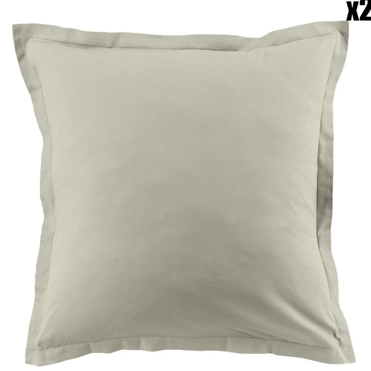 2 Taies d'oreiller en coton unies grège-Blanc Passion Clearance