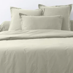 2 Taies d'oreiller en coton unies grège-Blanc Passion Clearance