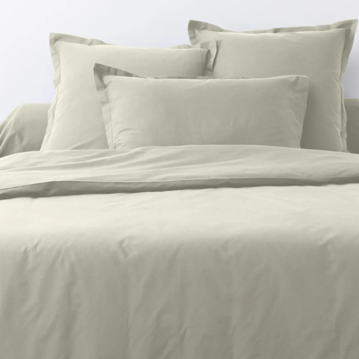 2 Taies d'oreiller en coton unies grège-Blanc Passion Clearance