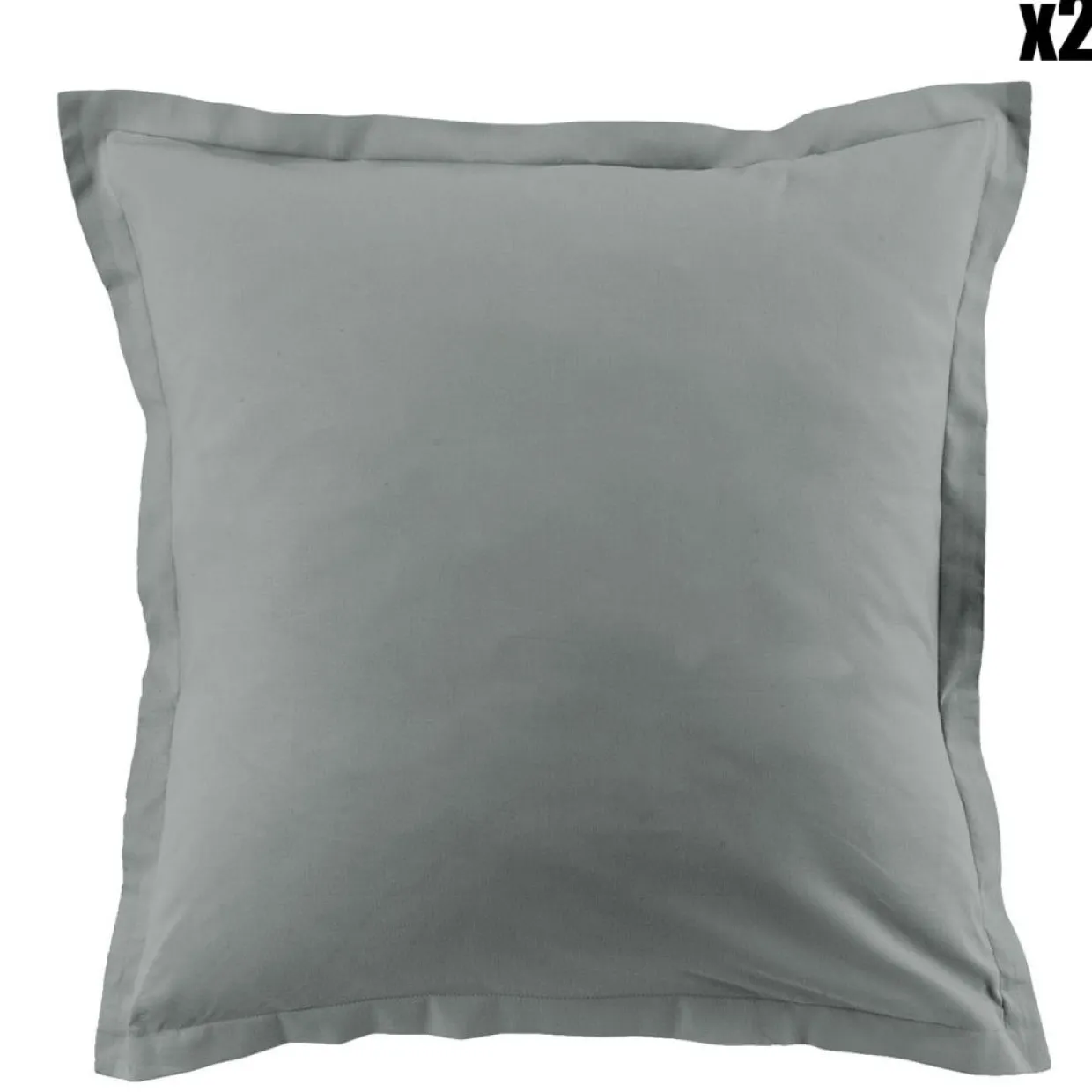 2 Taies d'oreiller en coton unies silver-My Home Collection Outlet