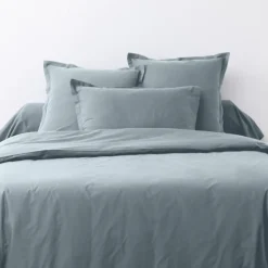 2 Taies d'oreiller en coton unies silver-My Home Collection Outlet